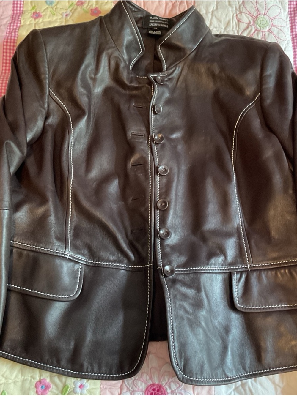 Ellen Tracy Dark Brown Leather Button-Front Jacket
